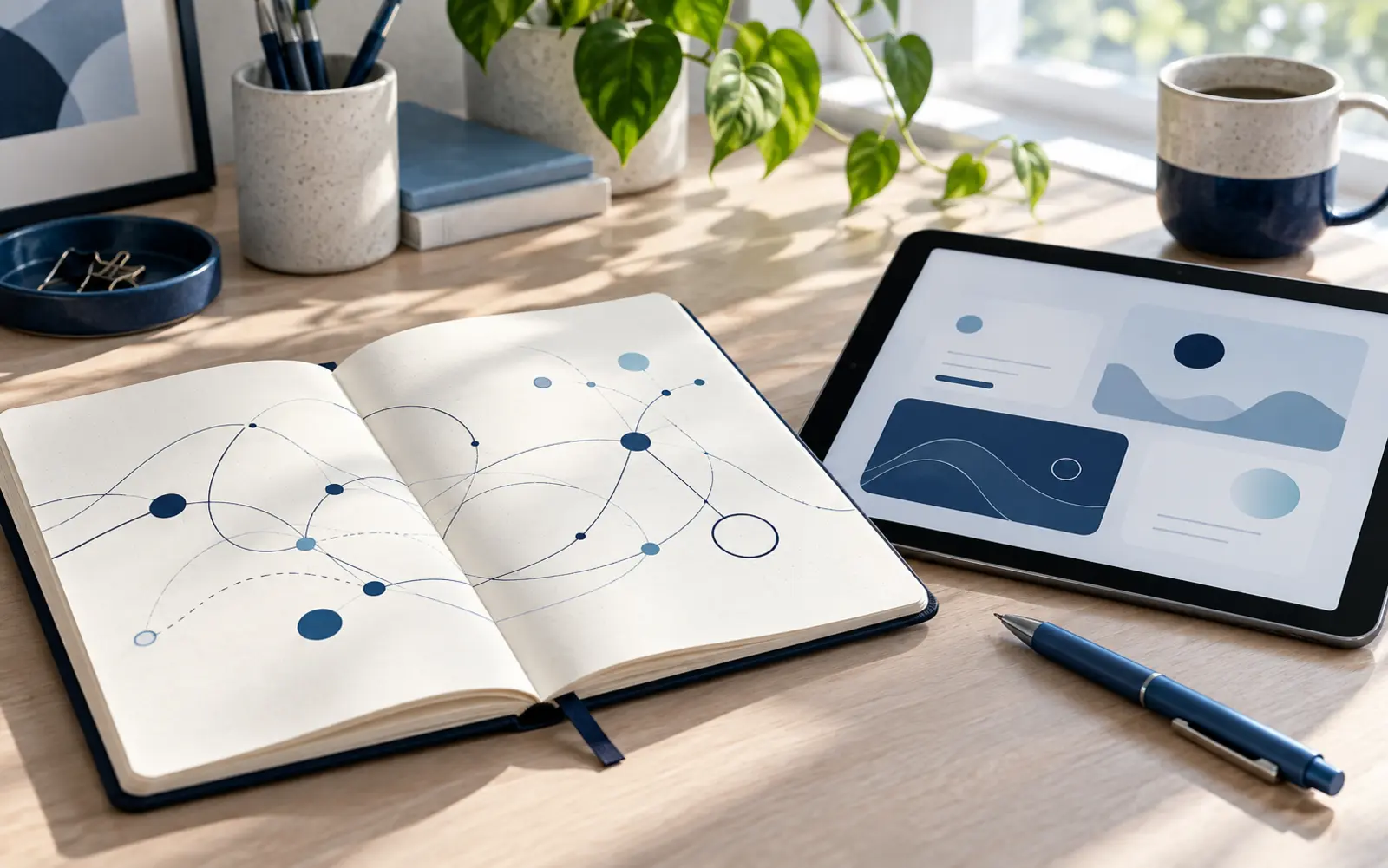 Illustrative notebook and tablet for connecting with NeoWorks