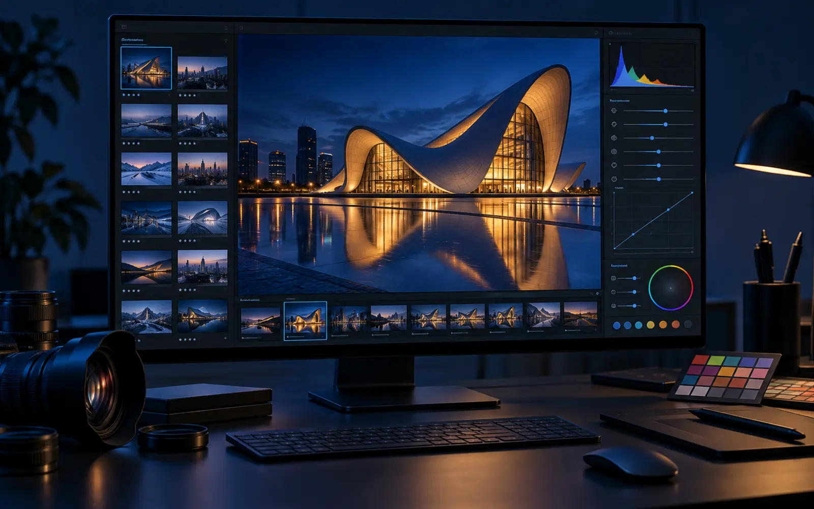 Illustrative photo editing workspace