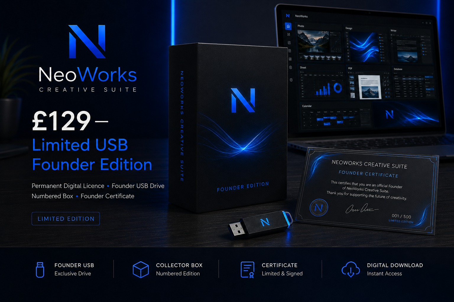 Limited USB Founder Edition — £129 NeoWorks campaign artwork